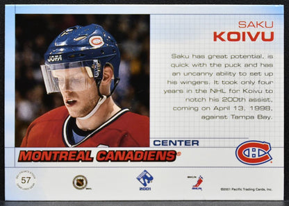 2000-01 Pacific Private Stock Game Gear Saku Koivu 57 Canadiens Jersey 9769