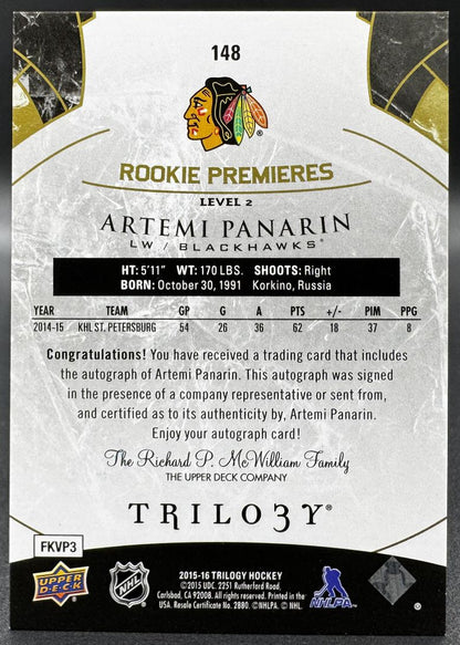 2008-09 UD Trilogy Premières Niveau 2 artemi Panarin RC Auto /499