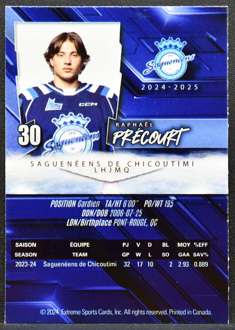 2024-25 Extreme Sagueneens de Chicoutimi Auto Raphael Precourt 30 Auto 5640