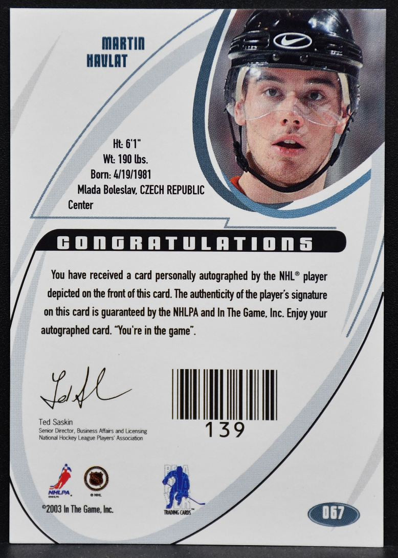 2003-04 In The Game Signature Martin Havlat 067 Ottawa Senators Auto