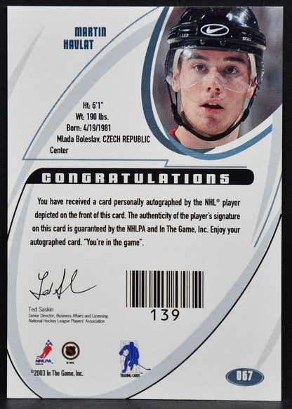 2003-04 In The Game Signature Martin Havlat 067 Ottawa Senators Auto