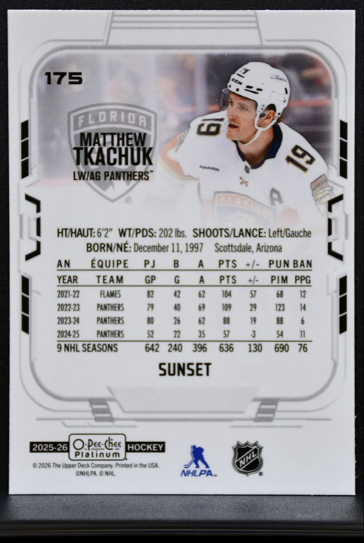 2025-26 O Pee Chee Platinum Sunset Matthew Tkachuk 175 Florida Panthers 8020
