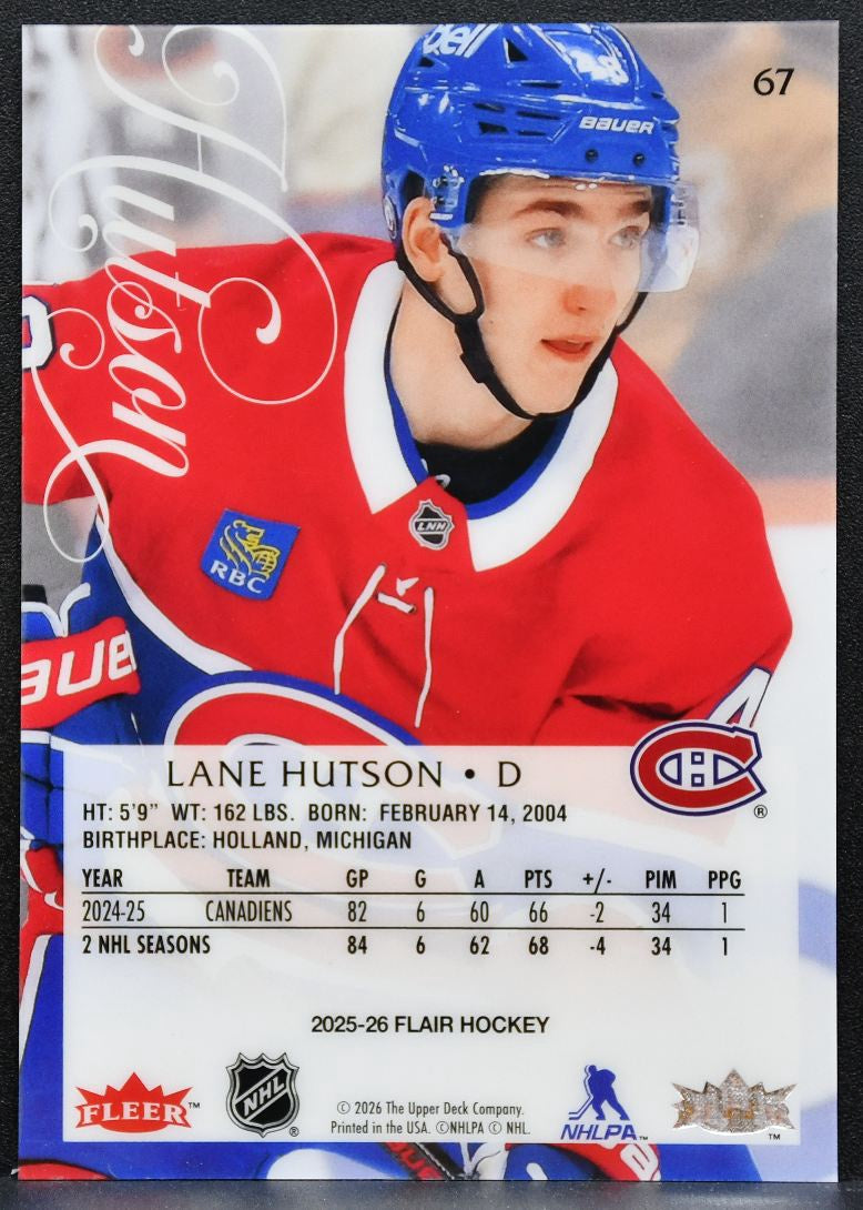 2025-26 Flair Lane Hutson 67 Montreal Canadiens 5466