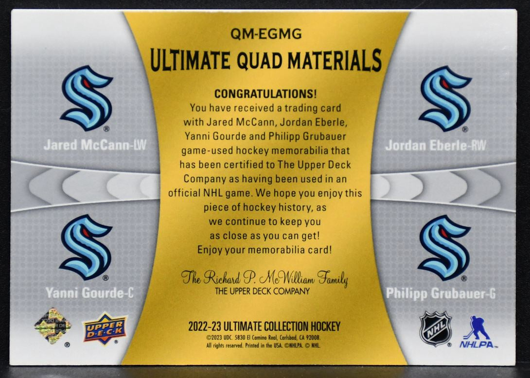 2022-23 UD Ultimate Jersey McCann Eberle Gourde Grubauer QM-EGMG /99