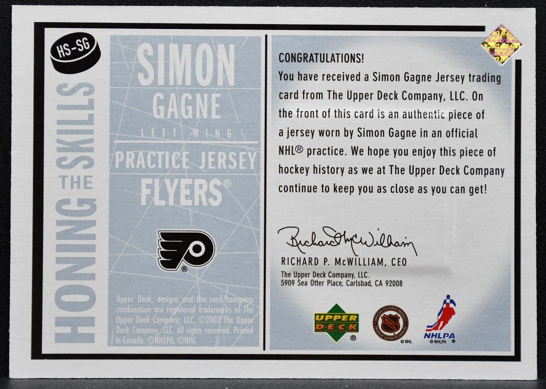 2002-03 Upper Deck Vintage Honing the Skills Simon Gagne Flyers Jersey 5659