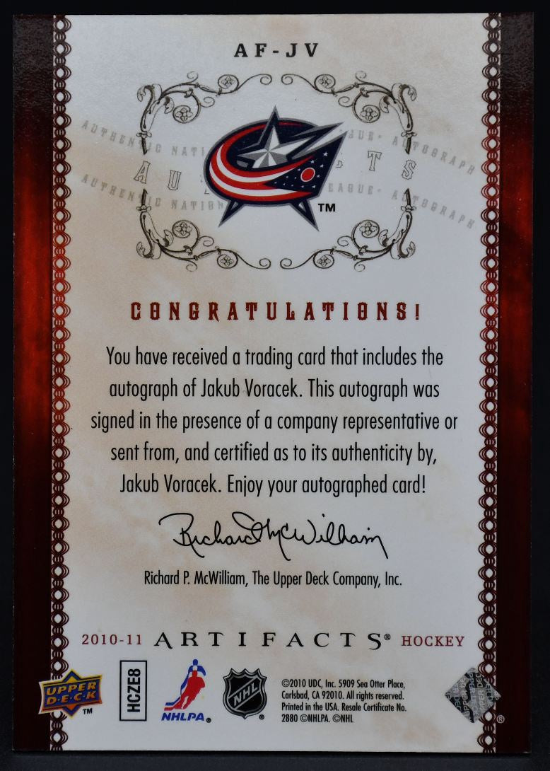 2010-11 UD Artifacts Autofacts Jakub Voracek AF-JV Auto