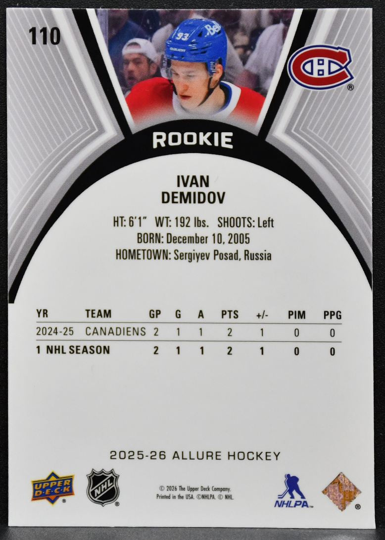 2025-26 Upper Deck Allure Rookie Ivan Demidov 110 Montreal Canadiens RC 6203