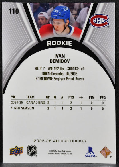2025-26 Upper Deck Allure Rookie Ivan Demidov 110 Montreal Canadiens RC 6203