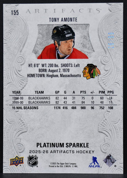 2025-26 UD Artifacts Platinum Sparkle Tony Amonte 155 Chicago Blackhawks 26/99 1923
