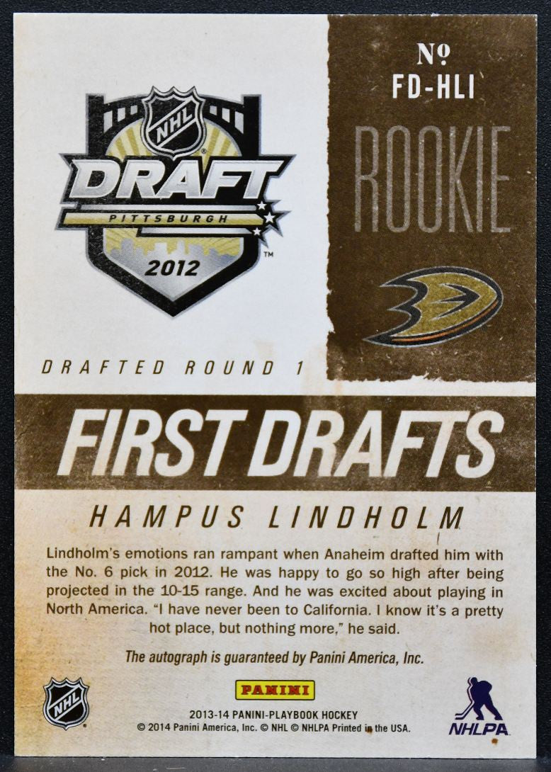 2013-14 Panini Playbook First Drafts Signatures Hampus Lindholm RC Auto 7385