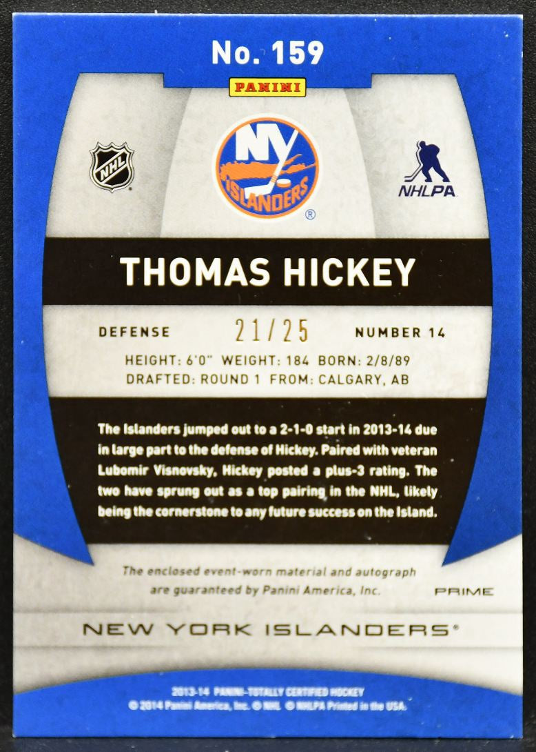2013-14 Panini Totally Certifiedgraph Hickey Islanders RC Auto 21/25 Patch 6498