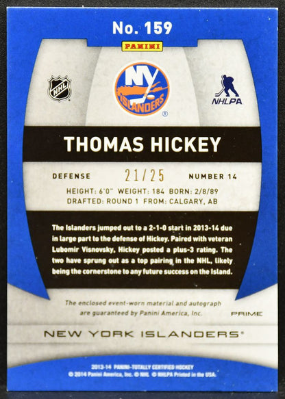2013-14 Panini Totally Certifiedgraph Hickey Islanders RC Auto 21/25 Patch 6498