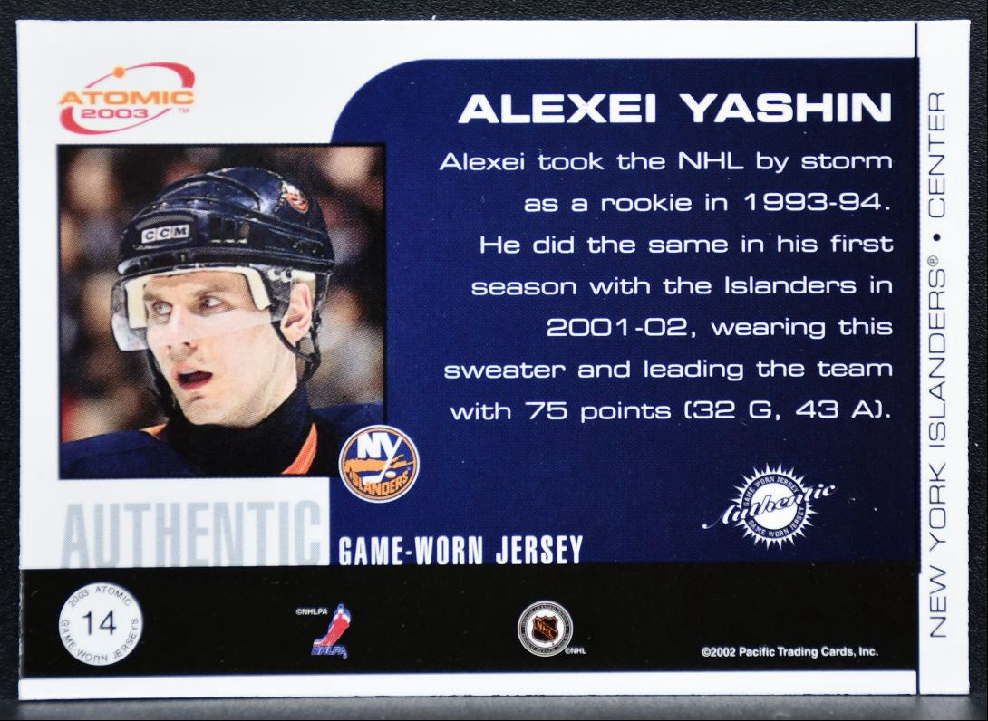 2002-03 Pacific Atomic Jersey Alexei Yashin Jersey 1695