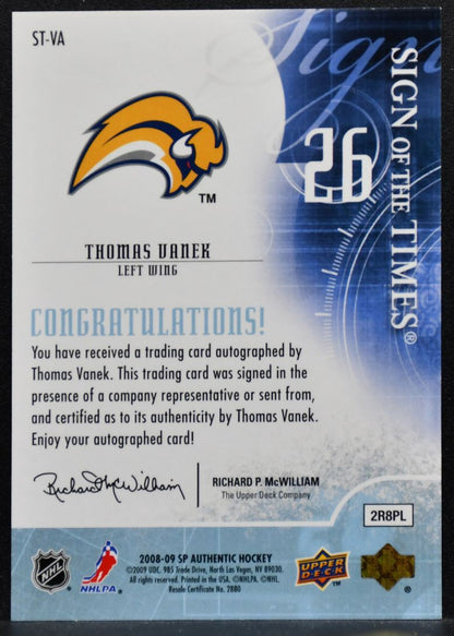 2008-09 SP Authentic Sign of the Times Thomas Vanek Buffalo Sabres Auto 7119