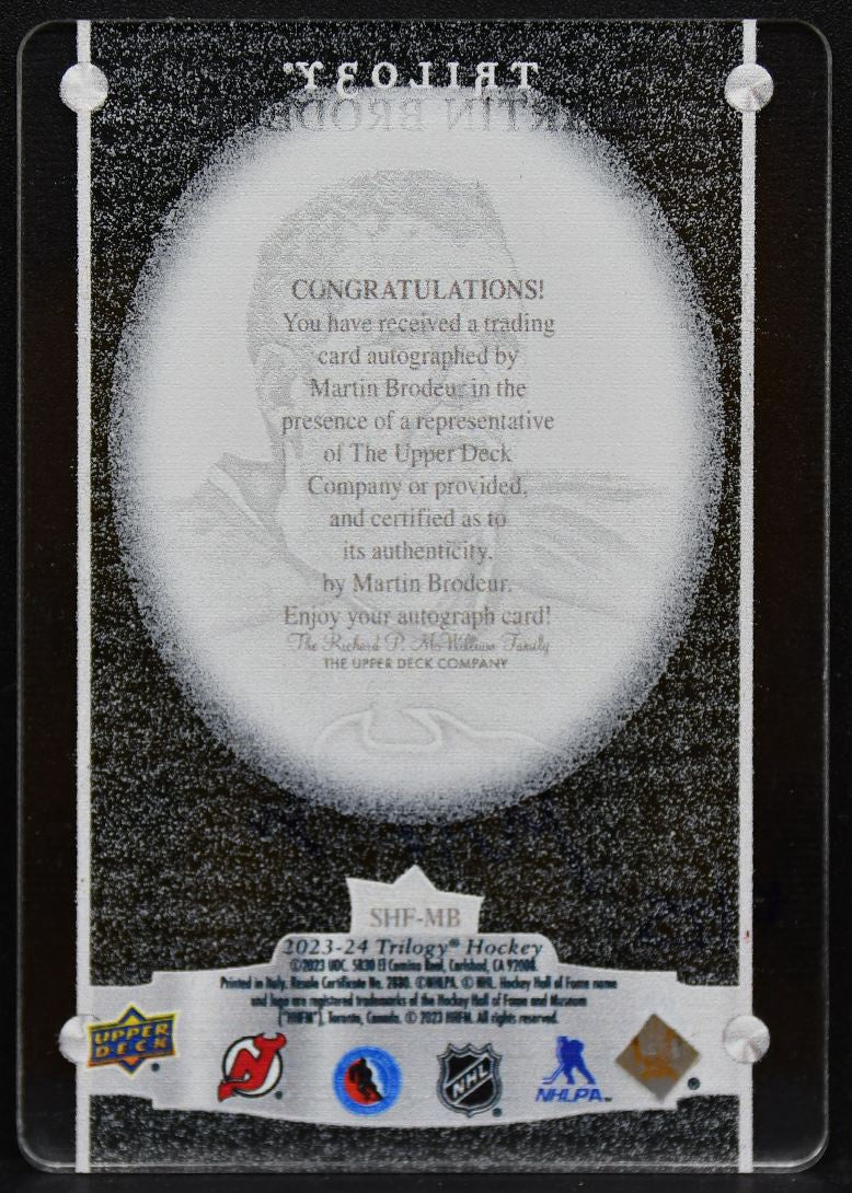 2023-24 UD Trilogy Scripted Hall Of Fame Plaques Brodeur Devils Auto 12/25 4524