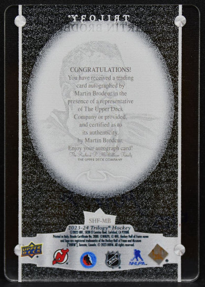 2023-24 UD Trilogy Scripted Hall Of Fame Plaques Brodeur Devils Auto 12/25 4524