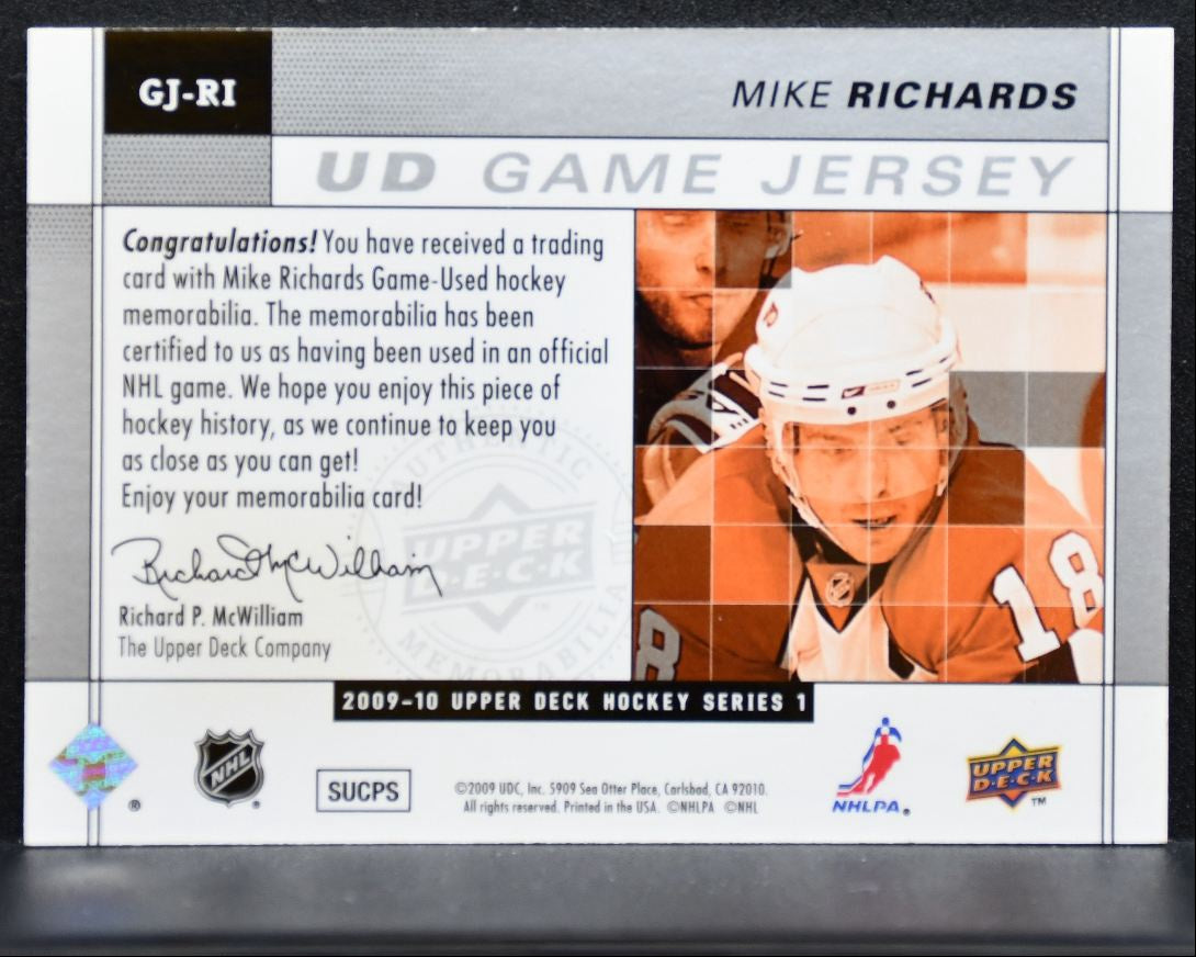 2009-10 Upper Deck Series 1 UD Game Jerseys Mike Richards Flyers Jersey 2455