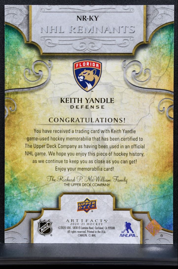 2020-21 UD Artifacts NHL Remnants Keith Yandle Panthers Jersey 0964