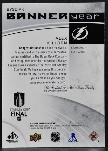 22-23 SP Game Used NHL Stanley Cup Final Banner Year Relics Killorn Lightning 7444