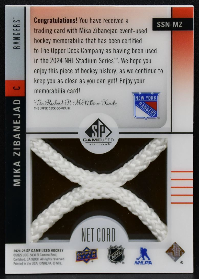 2024-25 SP Used Series Net Cord Relics Zibanejad Rangers 32/35 Net Cord 3725