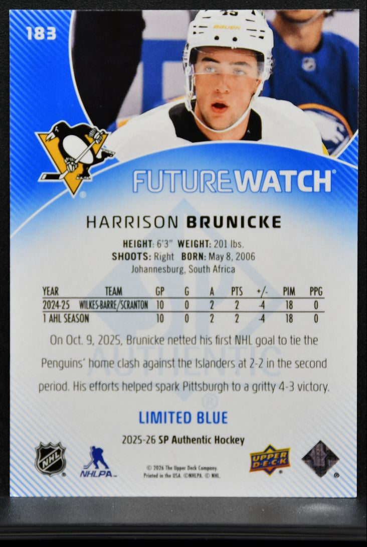 2025-26 SP Authentic Future Watch Limited Blue Brunicke Penguins RC 251/399 9263