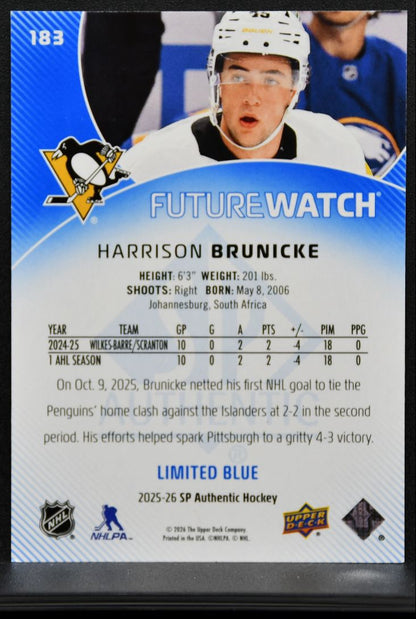 2025-26 SP Authentic Future Watch Limited Blue Brunicke Penguins RC 251/399 9263