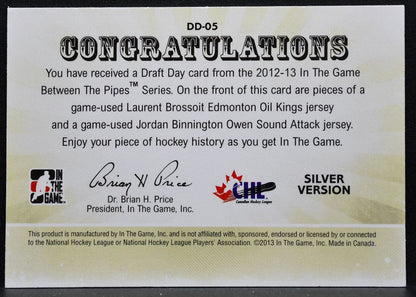 2012-13 ITG Between Pipes Draft Days Silver Brossoit/Binnington Jersey 5628