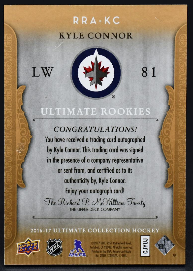 2016-17 UD Ultimate Collection Rookies Autograph Kyle Connor 81 RC Auto 095/199