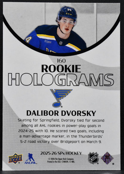 2025-26 SPx Rookie Holograms Dalibor Dvorsky 160 St. Louis Blues RC 6613