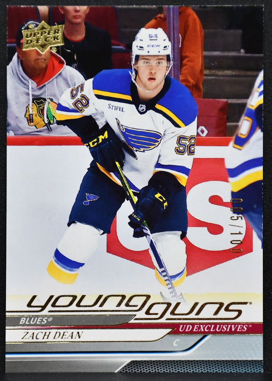 24-25 UD Series 1 UD Exclusives Young Guns Zach Dean 213 Blues RC 005/100 6088