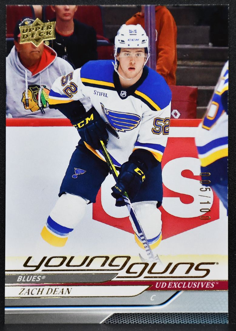 24-25 UD Series 1 UD Exclusives Young Guns Zach Dean 213 Blues RC 005/100 6088