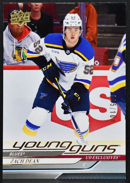 24-25 UD Series 1 UD Exclusives Young Guns Zach Dean 213 Blues RC 005/100 6088