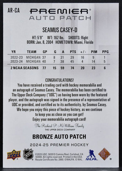2024-25 UD Premier Acetate Bronze Rookies Auto Patch Casey RC Auto Patch 5701