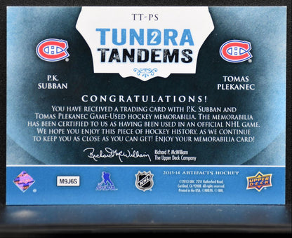 2013-14 UD Artifacts Tundra Tandems Blue Dual Jersey Subban/Plekanec Jersey 2005