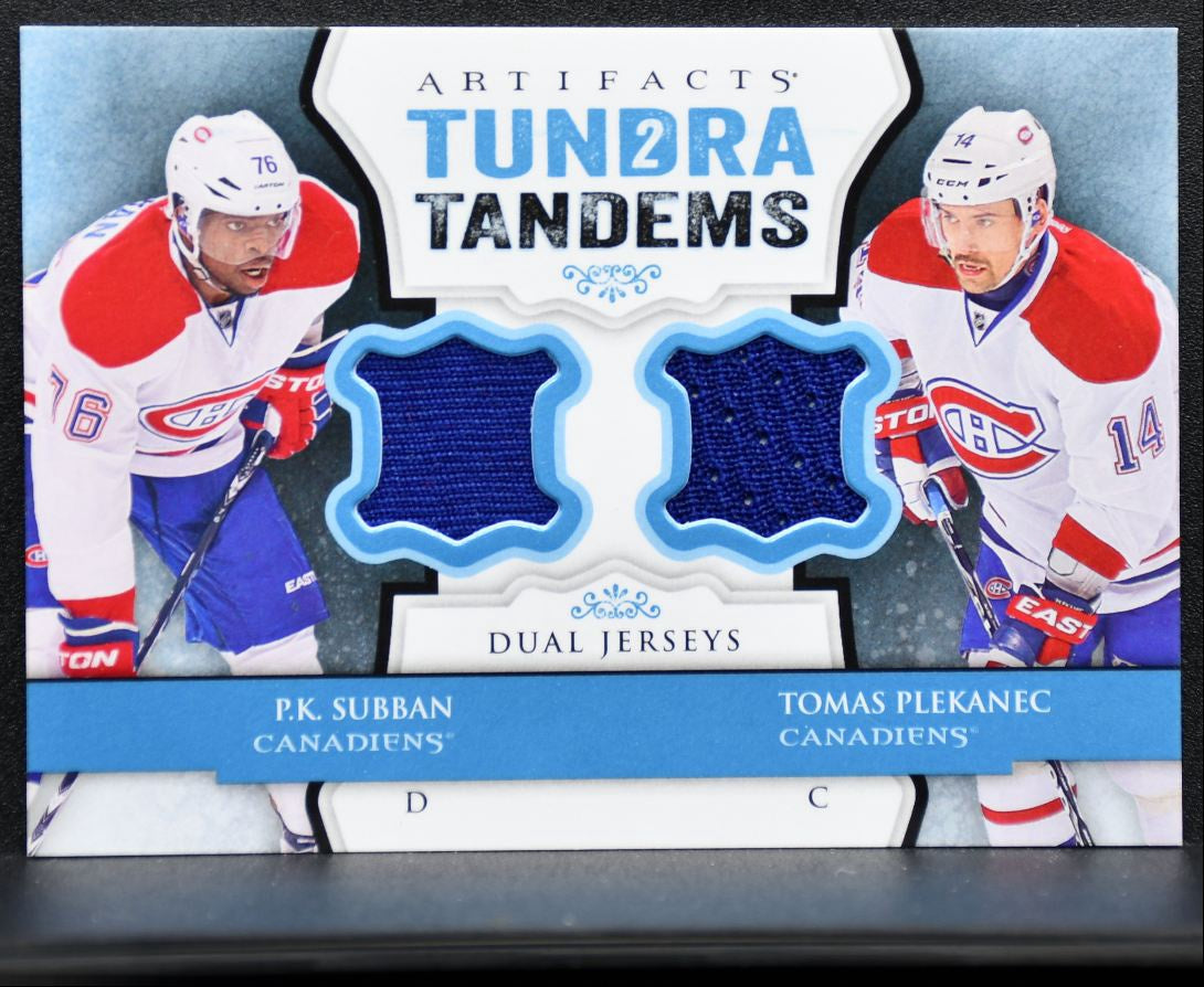 2013-14 UD Artifacts Tundra Tandems Blue Dual Jersey Subban/Plekanec Jersey 2005