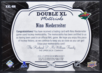 2016-17 SPx Dual XL Materials Nino Niederreiter Minnesota Wild Jersey 7782