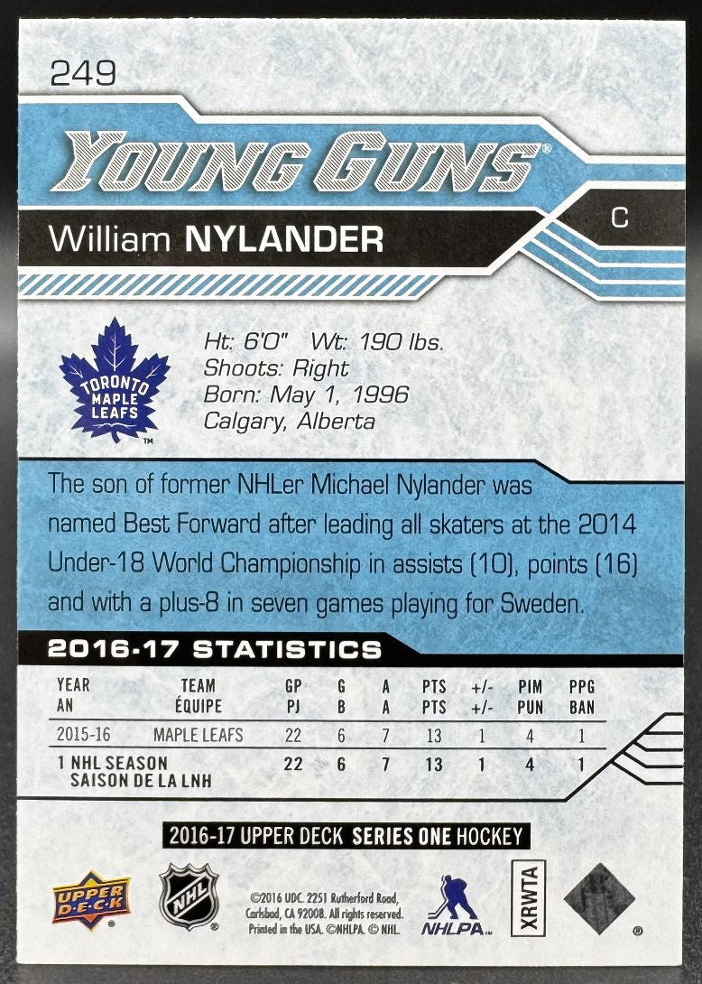 2016-17 UD Young Guns Young Guns William Nylander 249 Toronto Maple Leafs RC