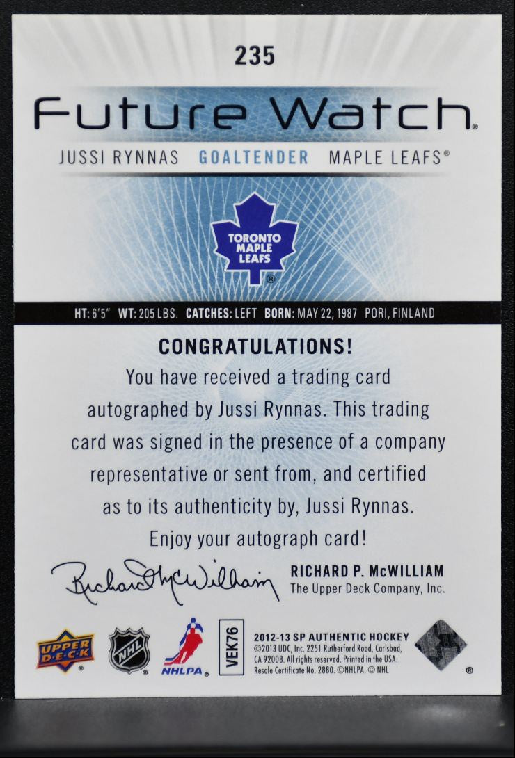2012-13 SP Authentic Future Watch Auto Jussi Rynnas RC Auto /999 1374