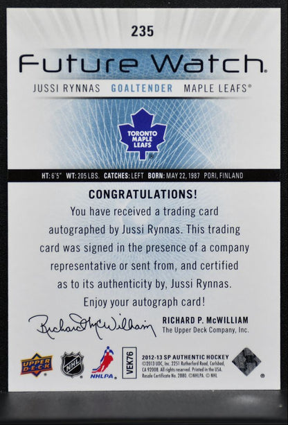 2012-13 SP Authentic Future Watch Auto Jussi Rynnas RC Auto /999 1374