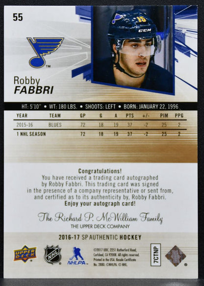 2016-17 SP Authentic Spectrum Autographs Robby Fabbri 55 Blues Auto 7033