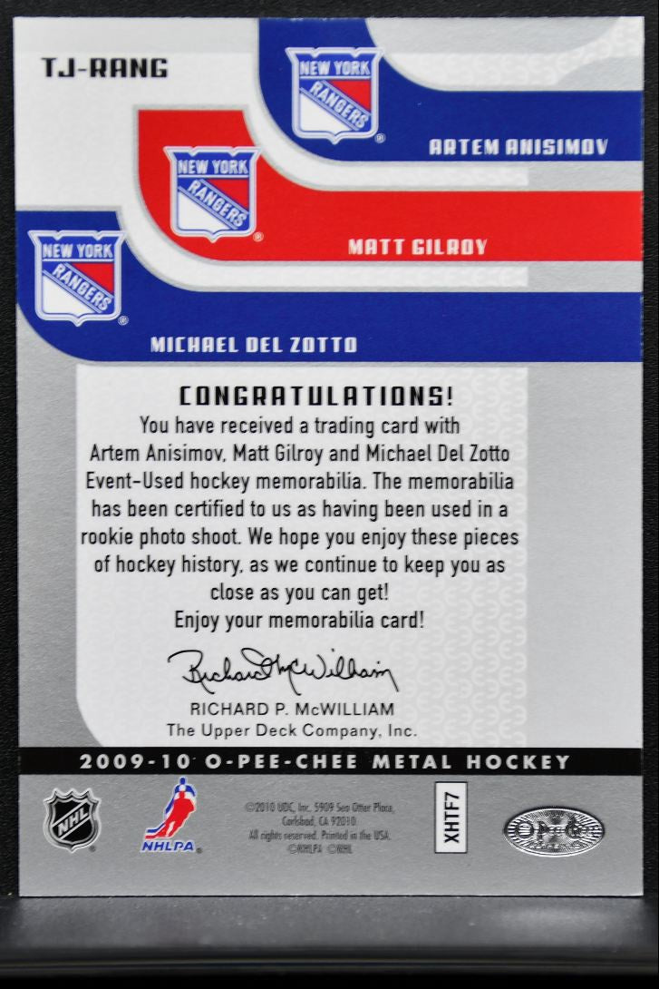 2009-10 OPC Metal Top Draws Triple Jerseys Gilroy/Anisimov/Del Zotto Jersey 9141