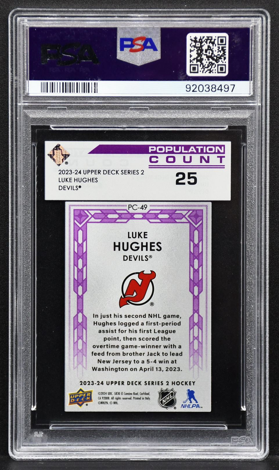 2023-24 Population Count 25 Luke Hughes PC-49 New Jersey Devils PSA 10