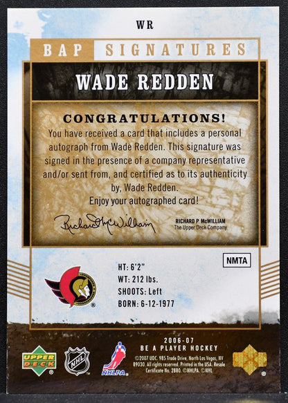 2006-07 Be A Player Signatures Wade Redden WR Ottawa Senators Auto 9114