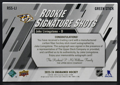2023-24 UD Engrained Livingstone RSS-LI Predators RC Auto 02/75 Stick