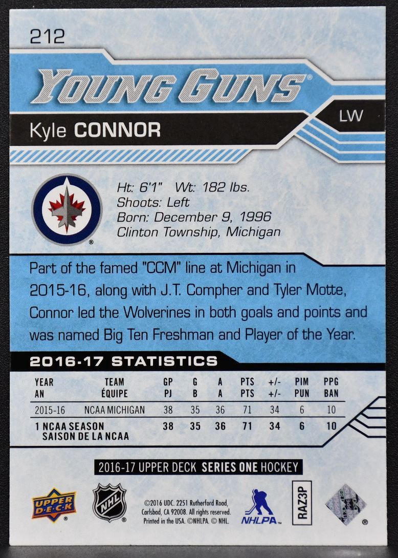 2016-17 Upper Deck Series 1 Young Guns Kyle Connor 212 Winnipeg Jets RC 5210