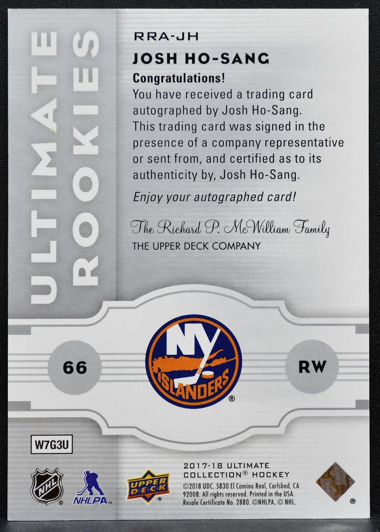 2017-18 UD Ultimate Collection 2007-08 Retro Rookie Auto Ho-Sang RC Auto 2879