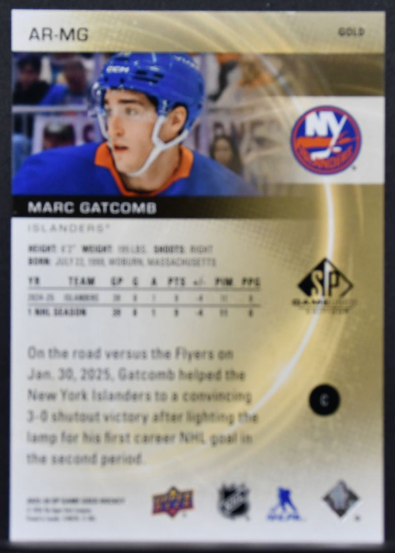 2025-26 SP Game Used Authentic Rookies Gold Marc Gatcomb AR-MG RC 139/149 7183