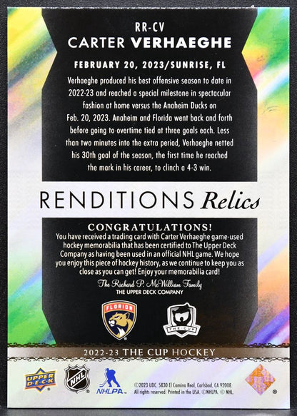 2022-23 UD The Cup Renditions Relics Carter Verhaeghe Panthers Patch 6272