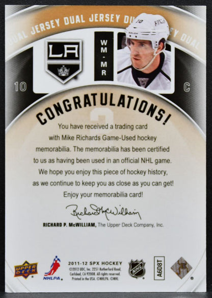 2011-12 SPx Winning Materials Mike Richards WM-MR Los Angeles Kings Jersey 3141