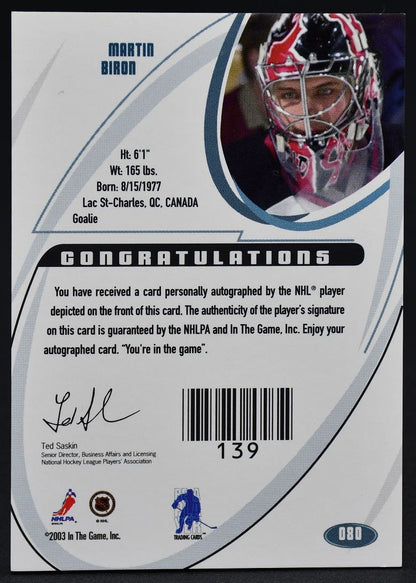 2002-03 In The Game Signature Martin Biron 80 Auto